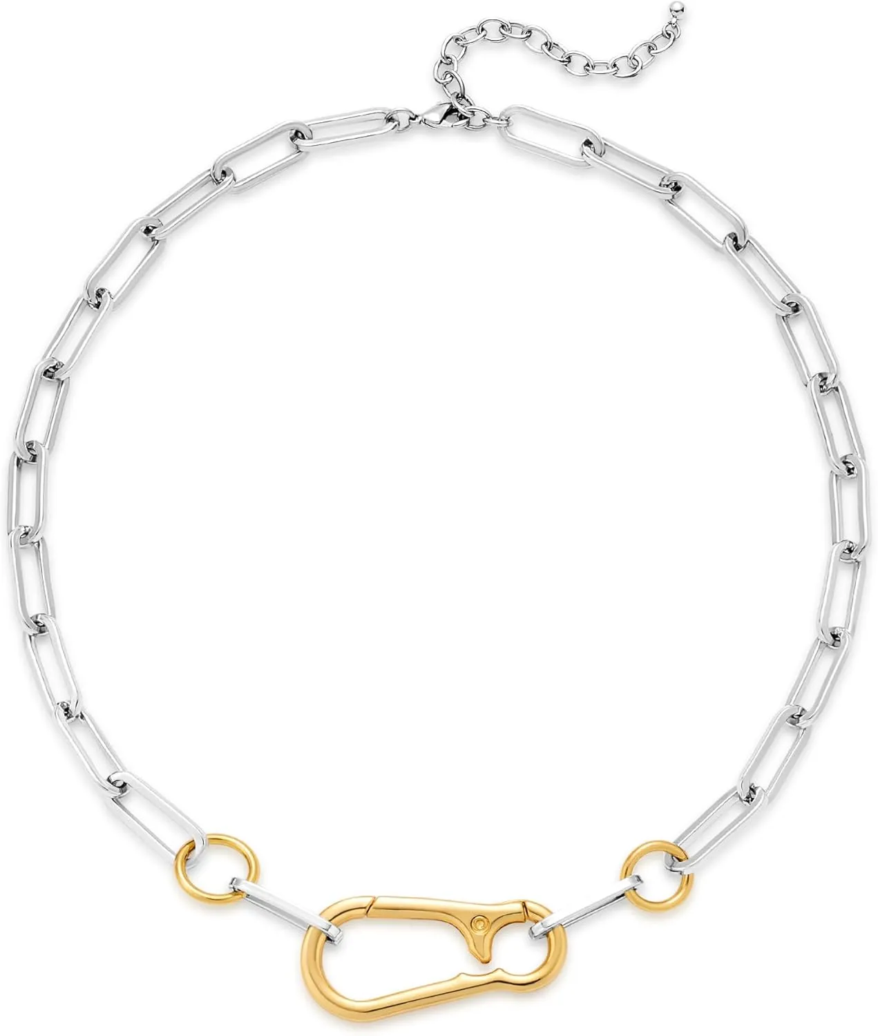 Silver Chain Necklace for Women Chunky Paperclip Chain Link Gold Carabiner Charm Two Tone Carabiner Necklace for Gift Fashion Jewelry