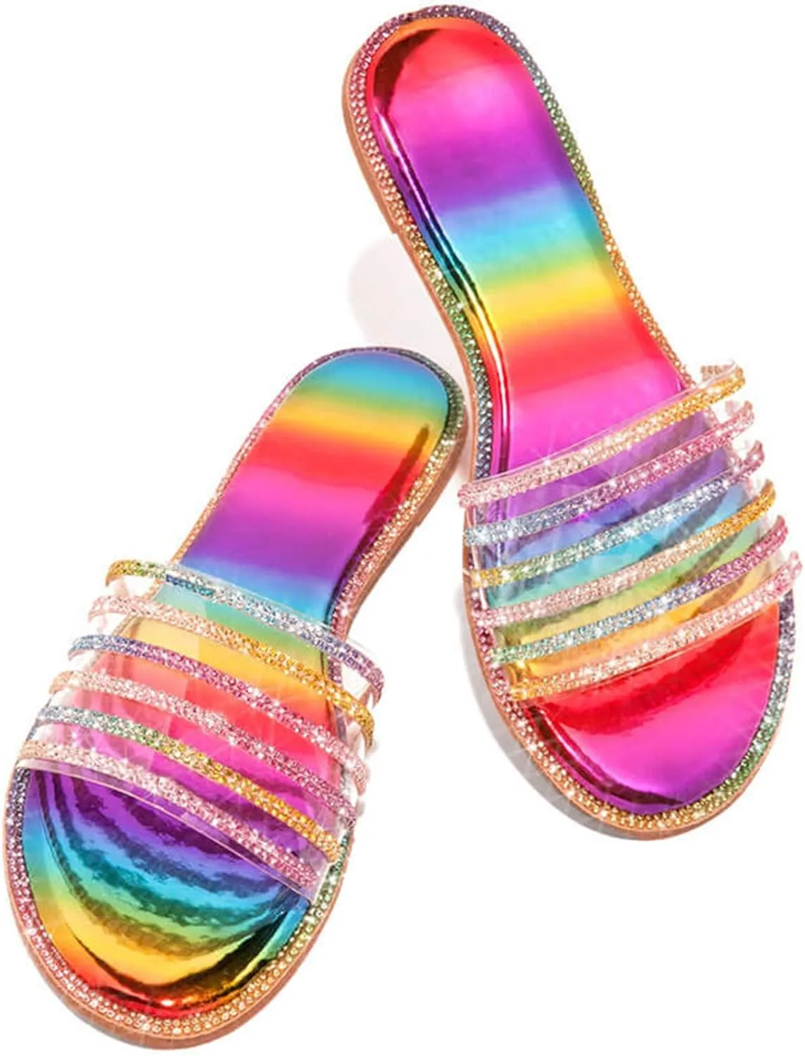 Slippers for Women Summer Beach Flat Slipper Slide Rainbow Stripe Slippers Spring Bohemia Shoes Bohemia Shoes