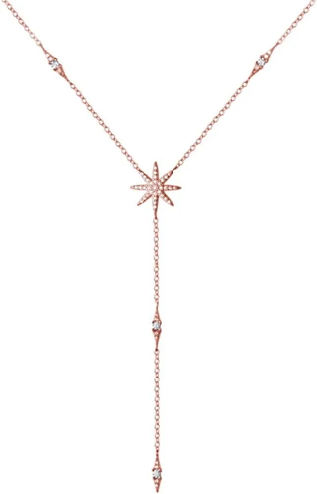 SLUYNZ 925 Sterling Silver Star Y Necklace for Women Teens CZ Star Necklace Choker Necklace Pendant