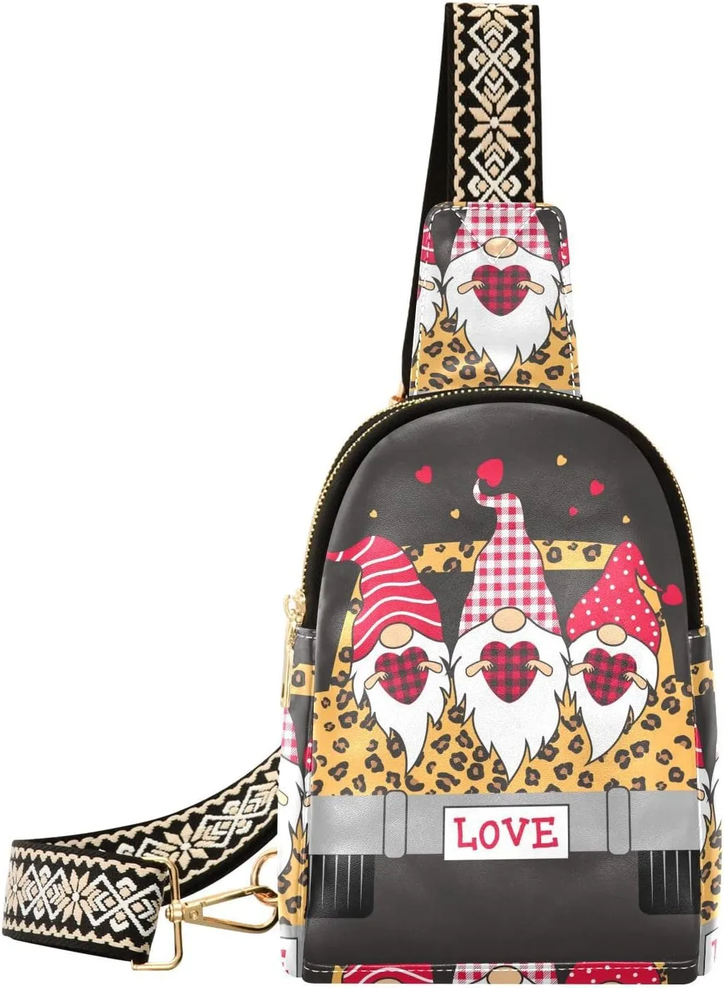 Small Crossbody Sling Bags for Women Gnomes Leopard Truck Leather Crossbody Fanny Packs Purses Chest Bag Daypack Crossbody Backpack for Travel Sports Running Hiking