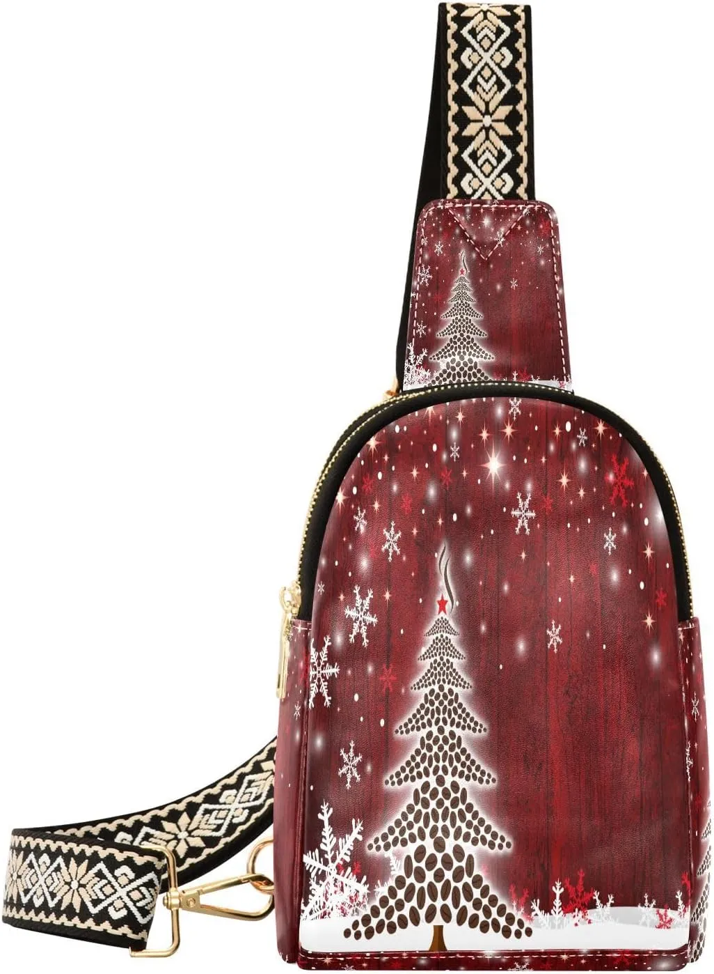 Small Sling Bag Fanny Packs Crossbody Bags for Women Merry Christmas Tree Leather Fashion Chest Bag Belt Bag for Women for Travel Sports Running Hiking