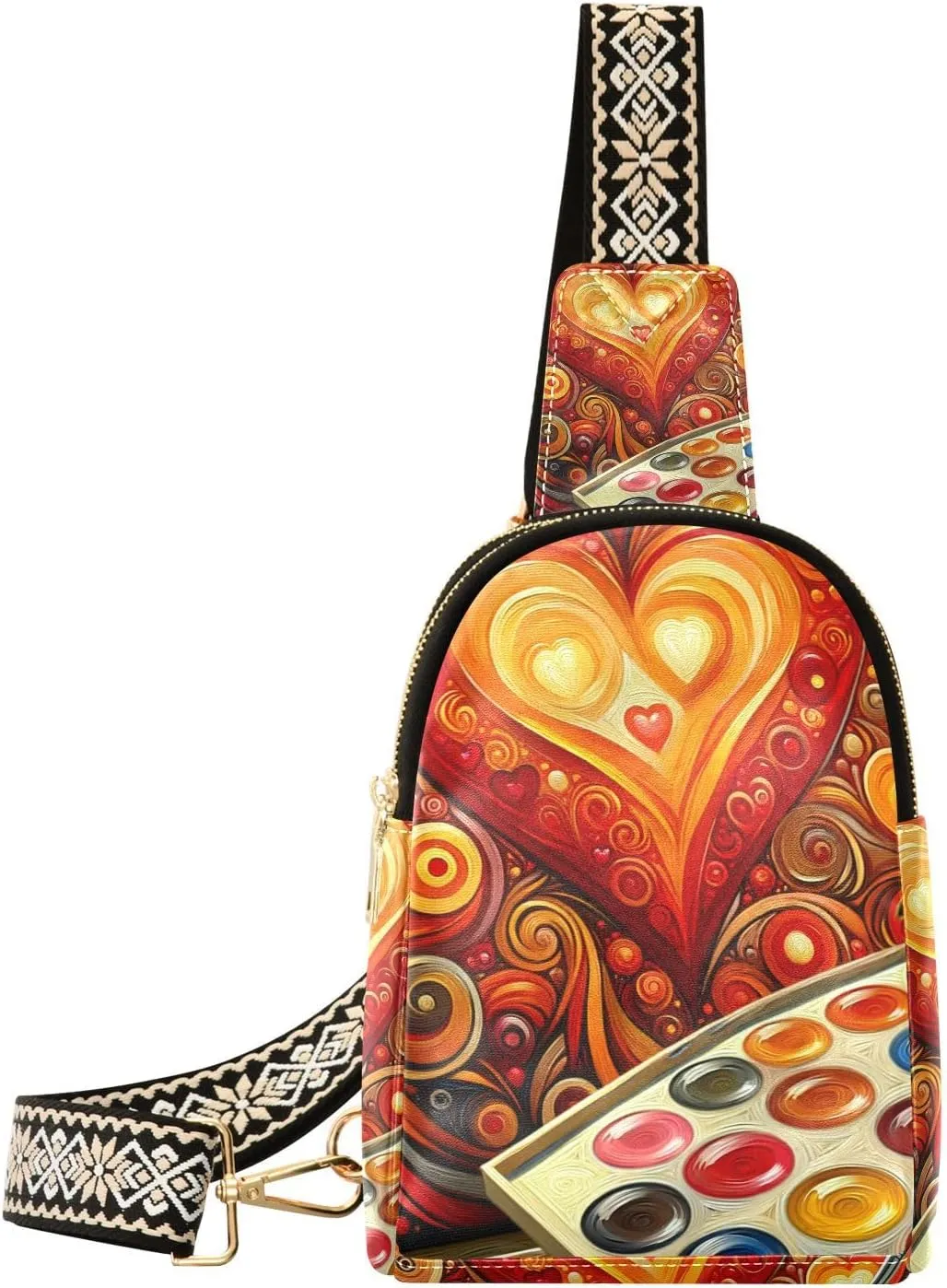 Small Sling Bag Fanny Packs Crossbody Bags for Women Valentines Day Heart Leather Fashion Chest Bag Belt Bag for Women for Travel Sports Running Hiking