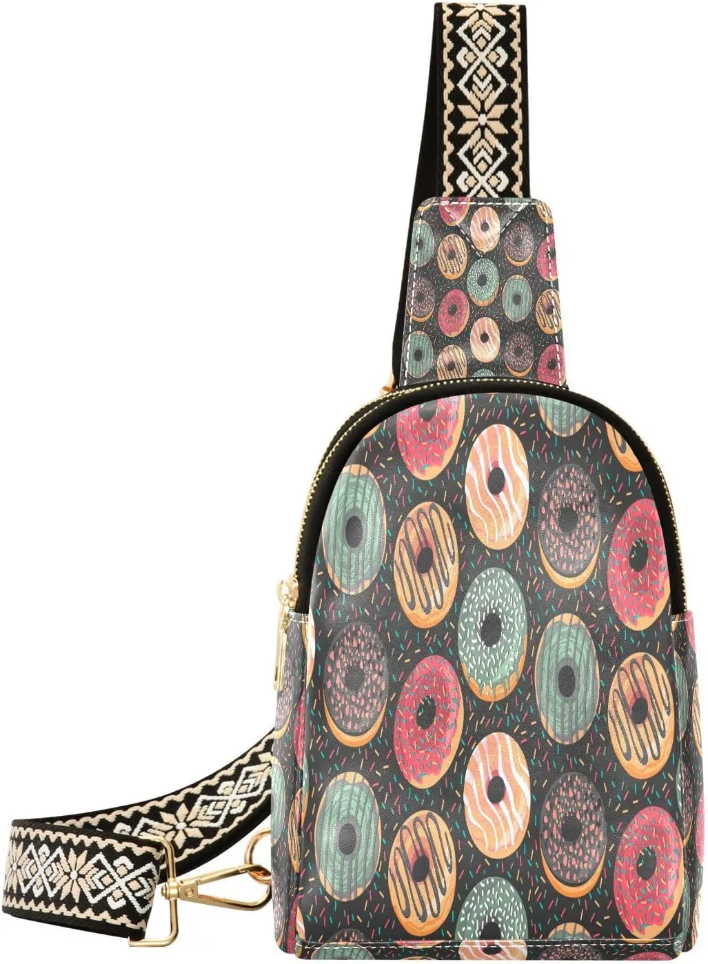 Small Sling Bag for Women Colorful Donuts PC Leather Fanny Pack Crossbody Fashion Waist Packs Chest Bag for Travel Sports Running Hiking
