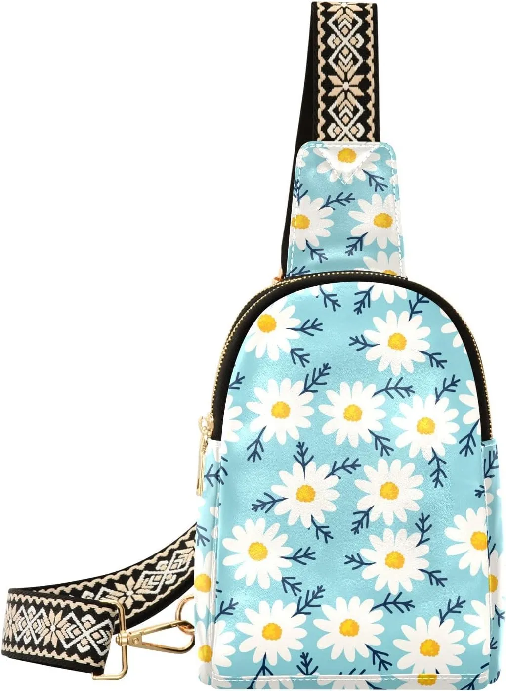 Small Sling Bag for Women Daisy Seamless Pattern PC Leather Fanny Pack Crossbody Fashion Waist Packs Chest Bag for Travel Sports Running Hiking