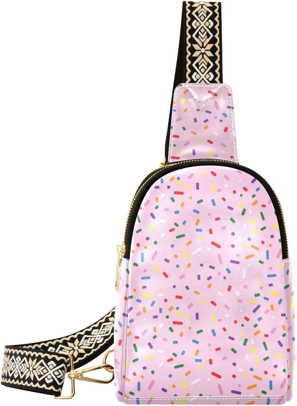 Small Sling Bag for Women Donut Powder PC Leather Fanny Pack Crossbody Pink Fashion Waist Packs Chest Bag for Travel Sports Running Hiking