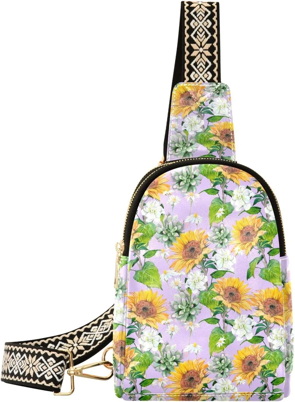 Small Sling Bag for Women Flower Sunflower Colorful PC Leather Fanny Pack Crossbody Spring Daisy Fashion Waist Packs Chest Bag for Travel Sports Running Hiking