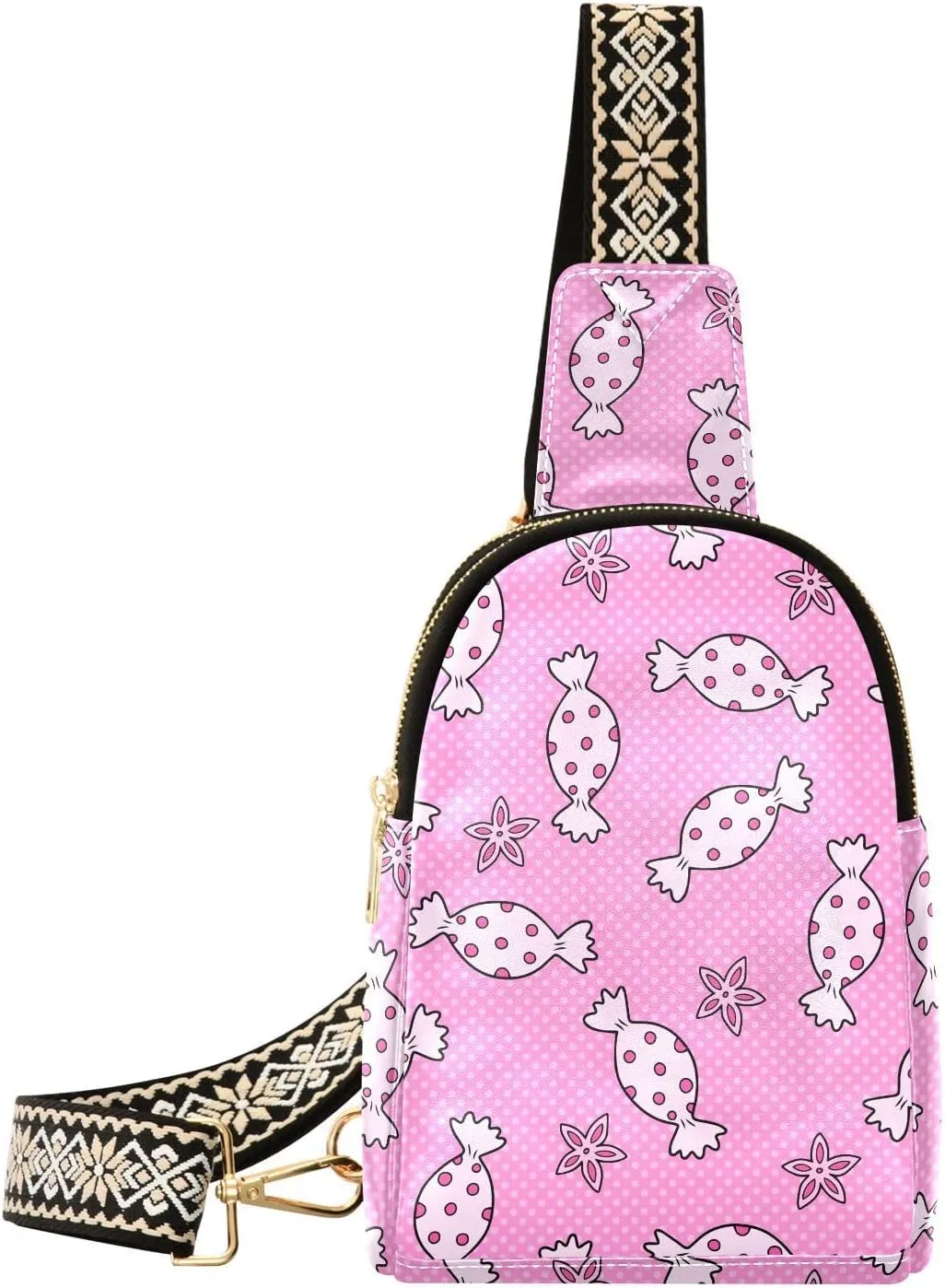 Small Sling Bag for Women Lovely Sweets and Candies PC Leather Fanny Pack Crossbody Fashion Waist Packs Chest Bag for Travel Sports Running Hiking
