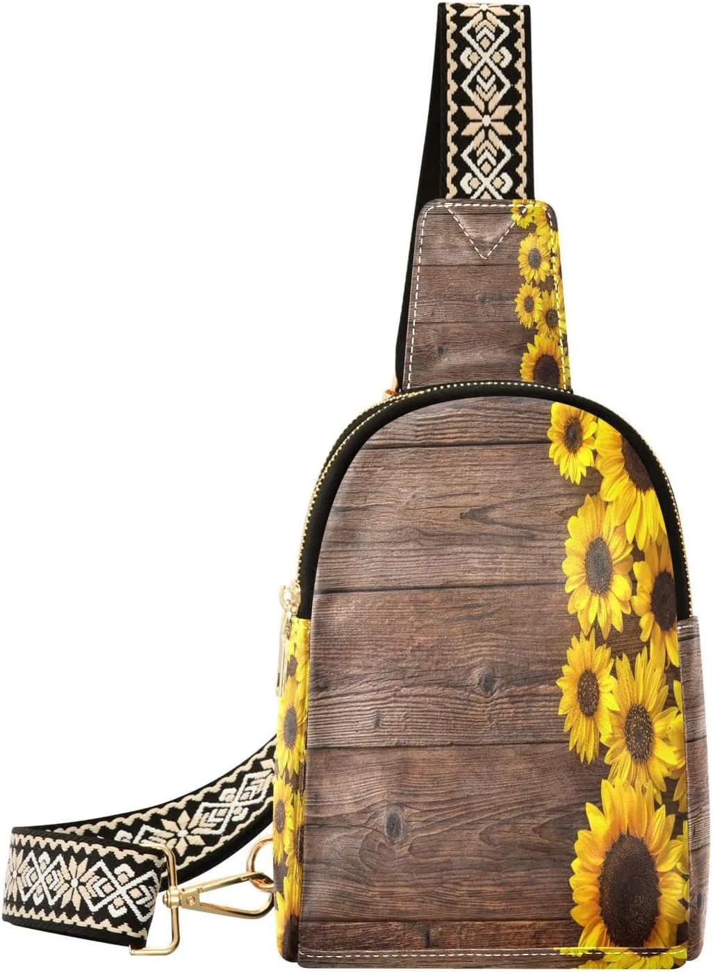 Small Sling Bag for Women Sunflowers Fall PC Leather Fanny Pack Crossbody Wood Fashion Waist Packs Chest Bag for Travel Sports Running Hiking