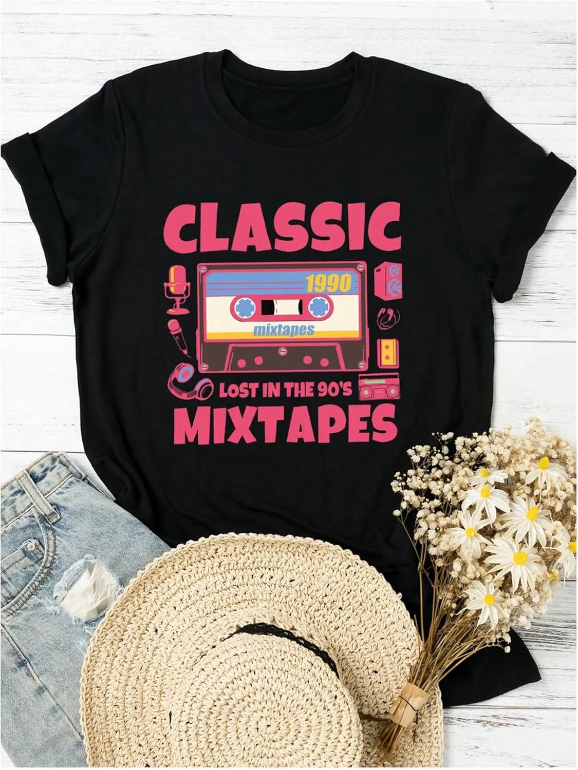SOLY HUX Women's Summer Crewneck Shirts Graphic Tee Tops Short Sleeve Retro T-Shirts