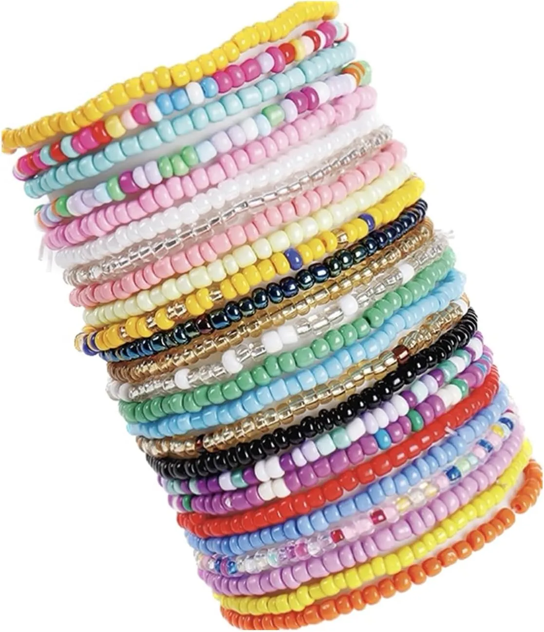 Soyzvteo 24Pcs Boho Bead Bracelets Set Colorful Stackable Stretch Bracelets Adjustable Handmade Colorful Beads Ankle Bracelet Summer Jewelry for Women