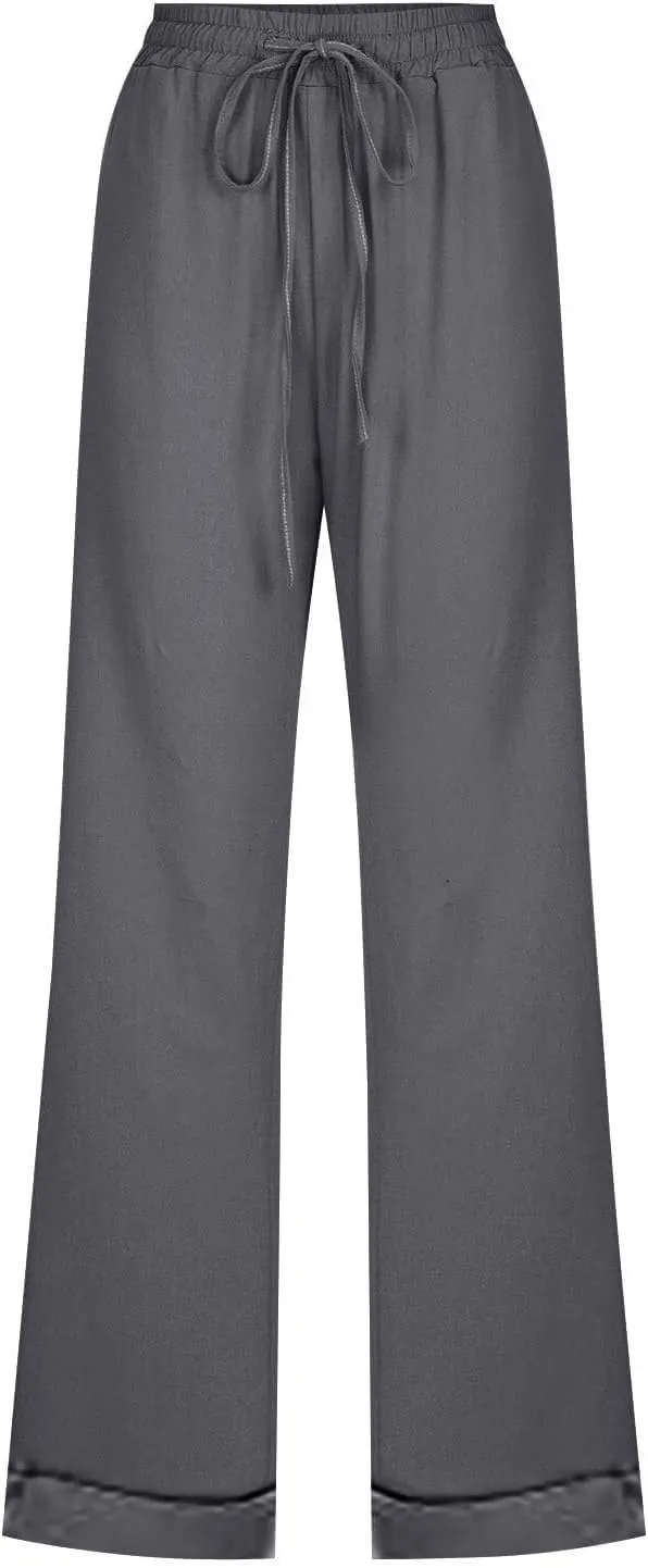 Straight Leg Linen Pants for Women 2025 Summer Slim Leg Elastic Waist Trousers Fashion Casual Lounge Work Office Pant