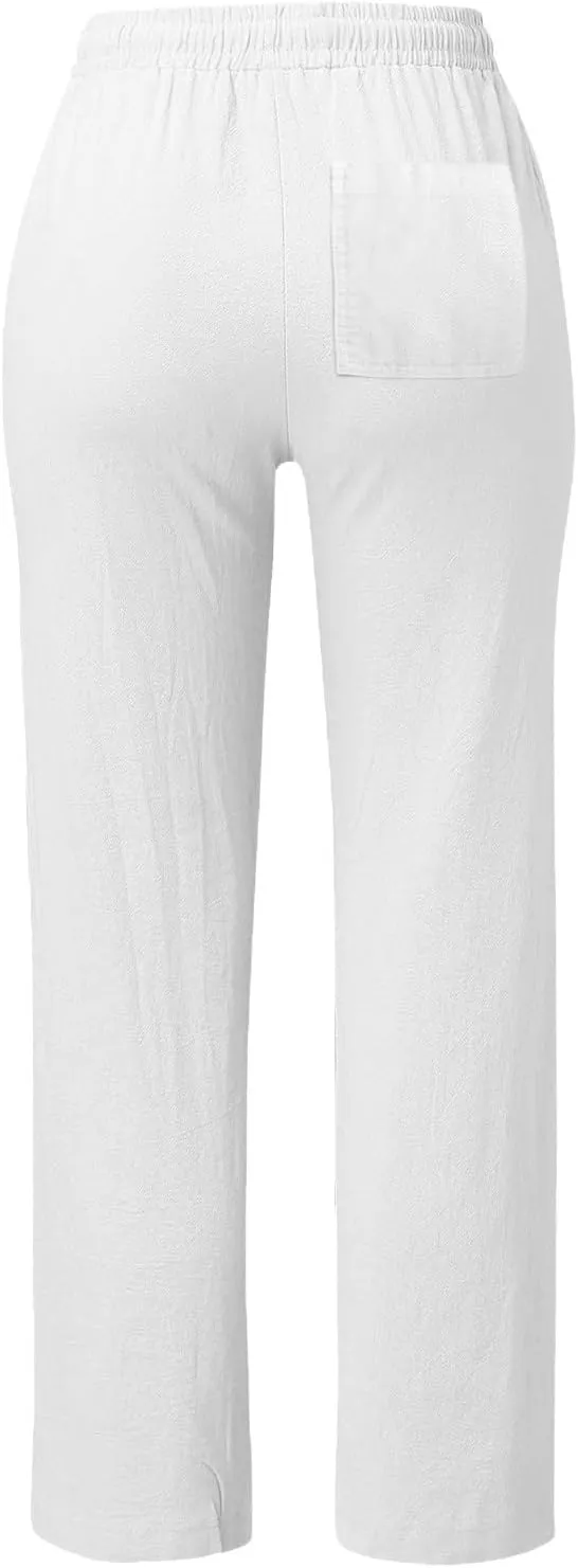 Straight Leg Linen Pants Women Summer Boho Pants Lightweight Loose Cotton Pants High Waisted Lounge Pants Trousers