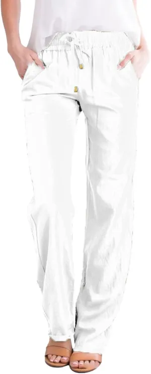 Straight Leg Linen Pants Women Summer Boho Pants Lightweight Loose Cotton Pants High Waisted Lounge Pants Trousers