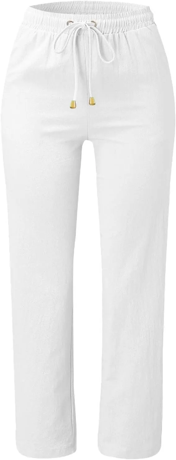 Straight Leg Linen Pants Women Summer Boho Pants Lightweight Loose Cotton Pants High Waisted Lounge Pants Trousers