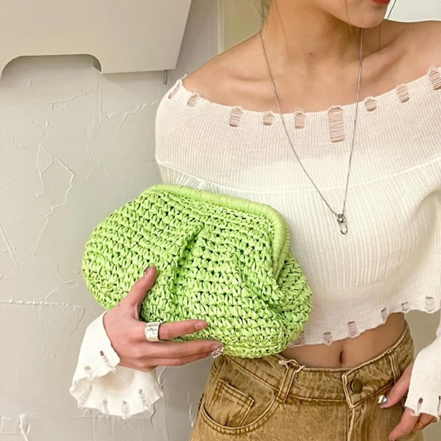 Straw Clutch Handbag Cloud Riched Purse Chain Shoulder Crossboby Bag Designer Straw Evening Bag