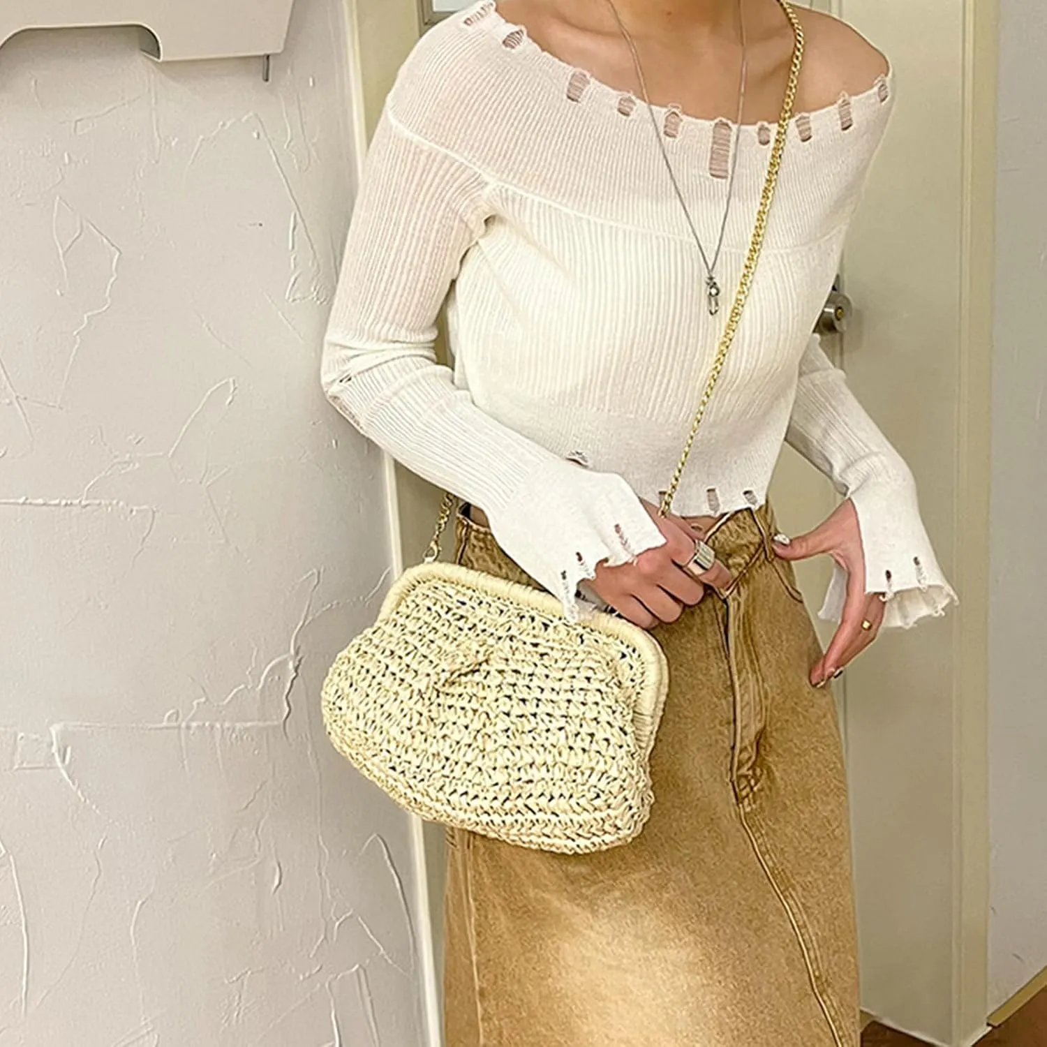 Straw Clutch Handbag Cloud Riched Purse Chain Shoulder Crossboby Bag Designer Straw Evening Bag