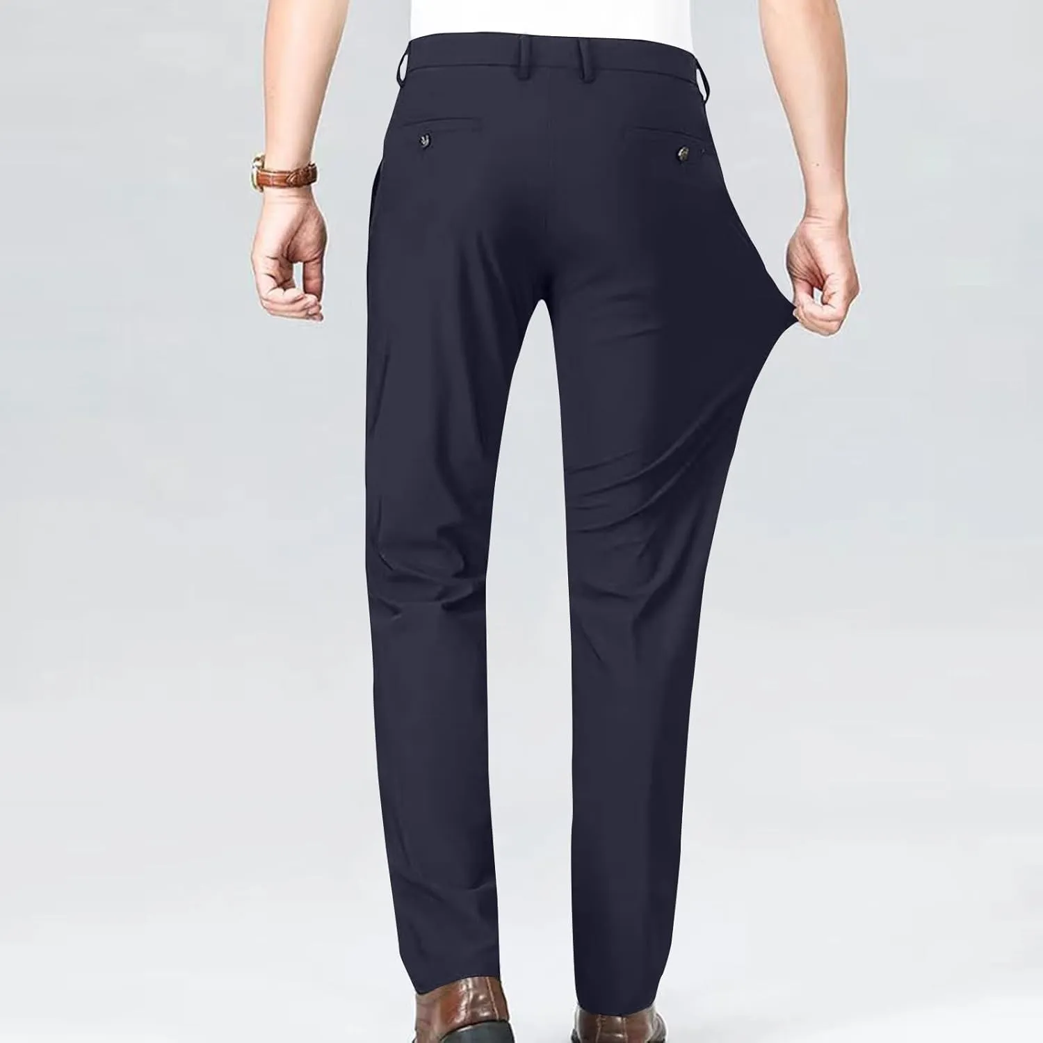 Stretch Dress Pants for Men Wrinkle-Resistant Slim Fit Pants Expandable Waist Casual Dress Pants Athletic Golf Pants