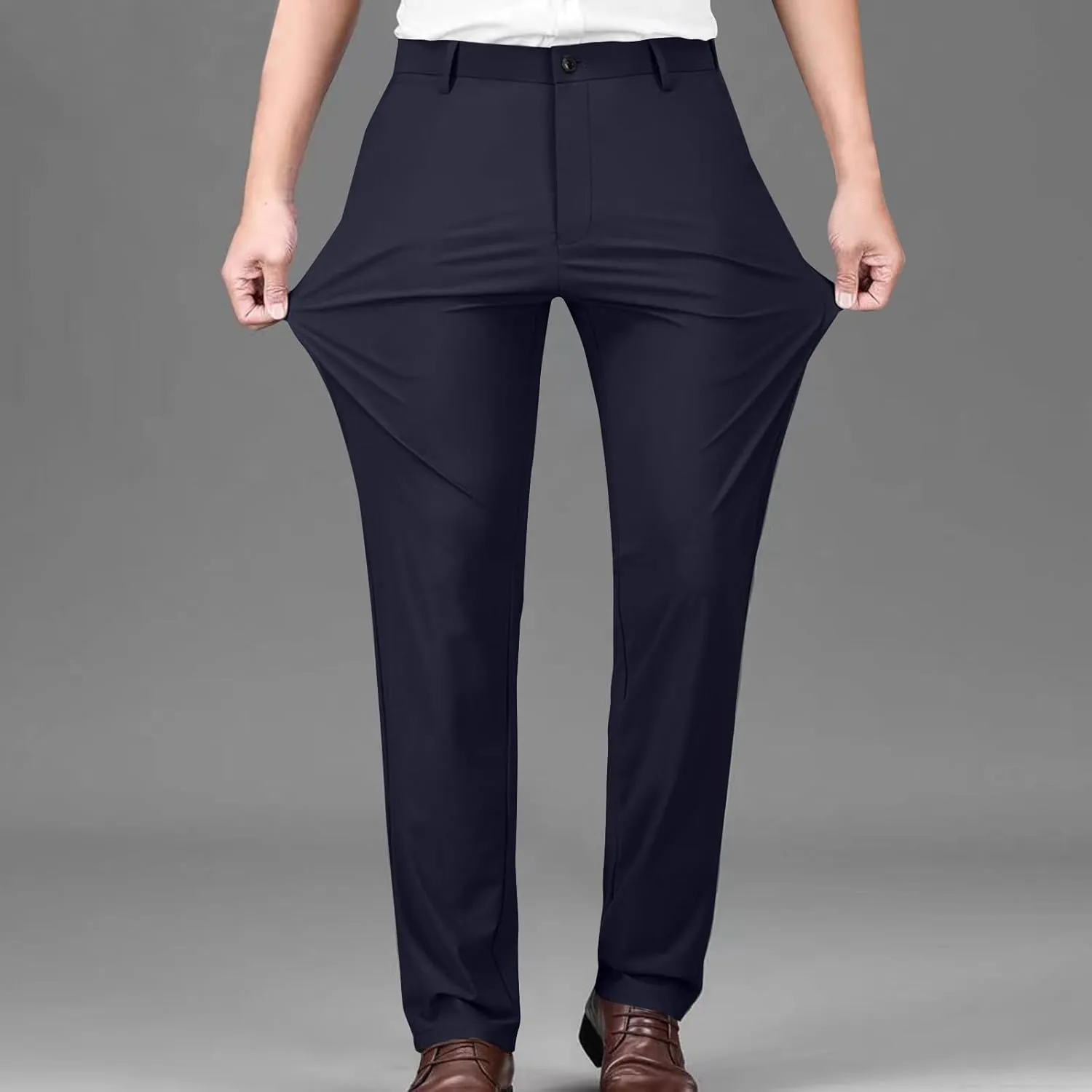 Stretch Dress Pants for Men Wrinkle-Resistant Slim Fit Pants Expandable Waist Casual Dress Pants Athletic Golf Pants