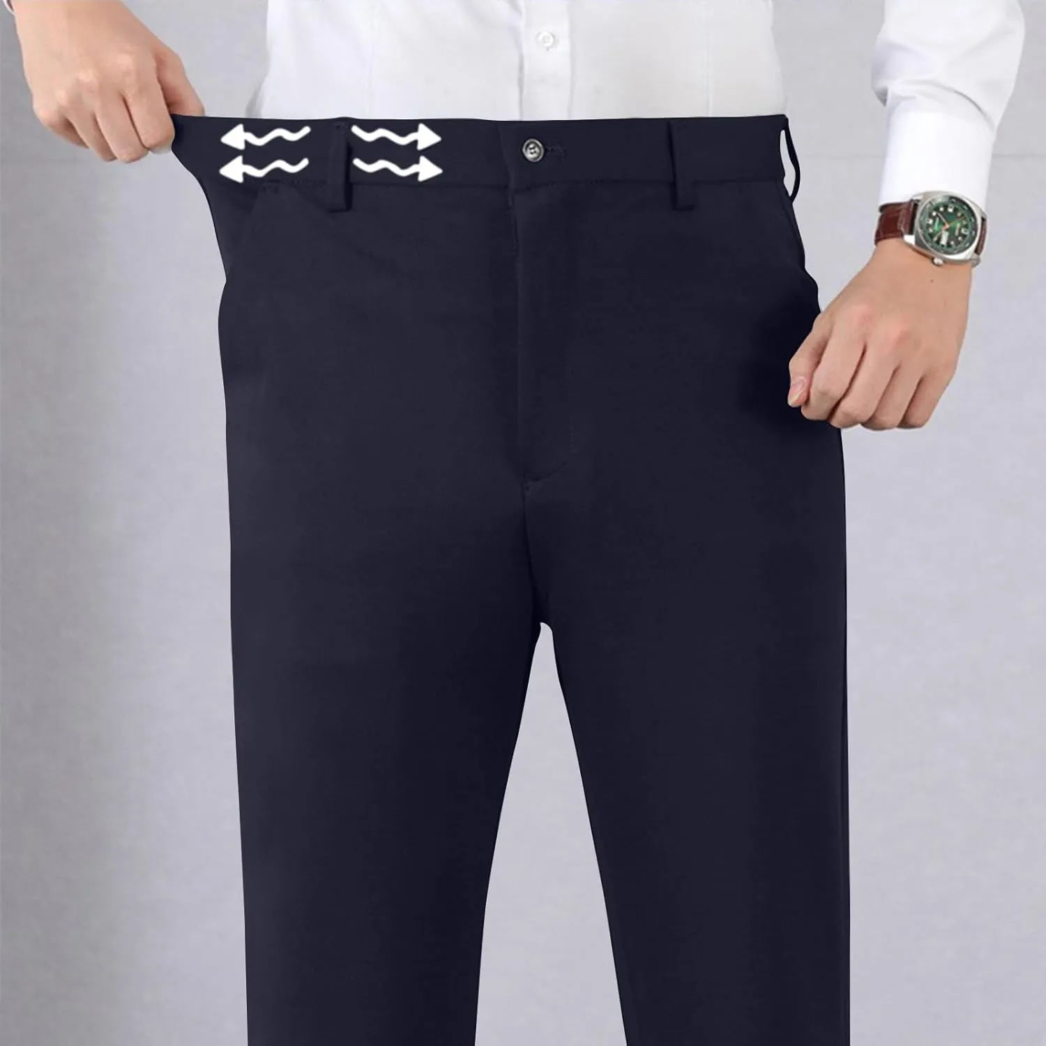 Stretch Dress Pants for Men Wrinkle-Resistant Slim Fit Pants Expandable Waist Casual Dress Pants Athletic Golf Pants