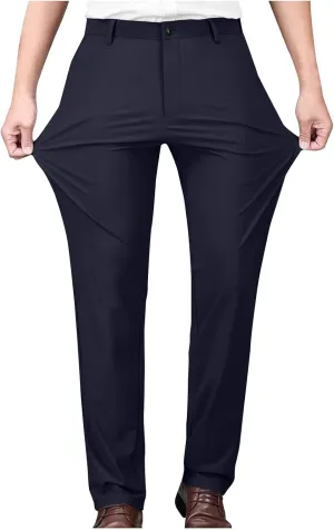Stretch Dress Pants for Men Wrinkle-Resistant Slim Fit Pants Expandable Waist Casual Dress Pants Athletic Golf Pants