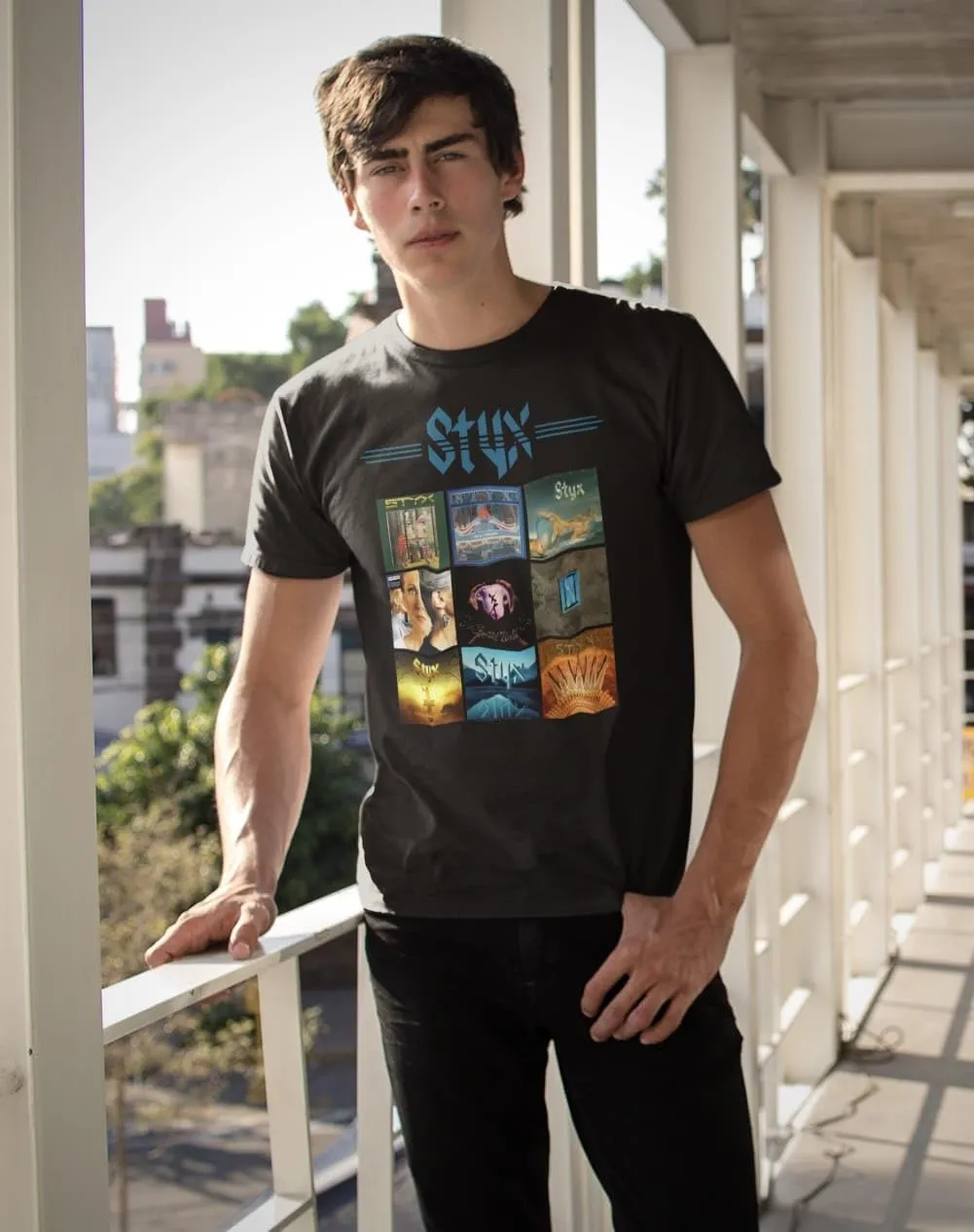 Styx Rock Band Album Cover Collage Adult Short Sleeve T Shirt Graphic Tees