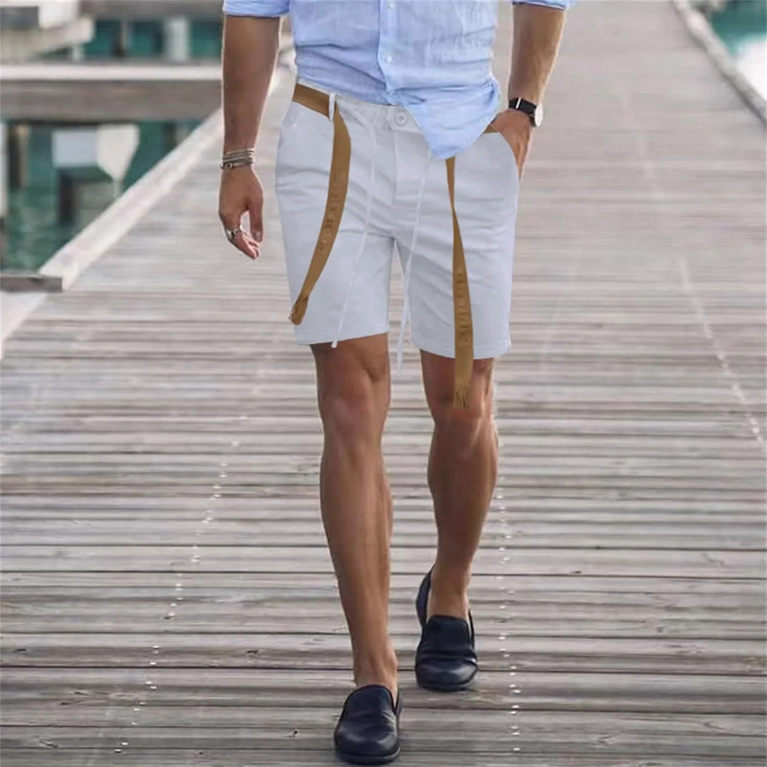 Summer Chino Shorts for Mens Fashion 2024 Solid Hipster Short Soft Casual Lace Up Short Pants with Pockets Slim Fit Shorts