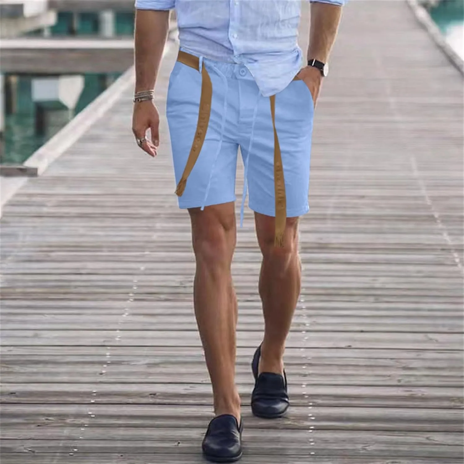 Summer Chino Shorts for Mens Fashion 2024 Solid Hipster Short Soft Casual Lace Up Short Pants with Pockets Slim Fit Shorts