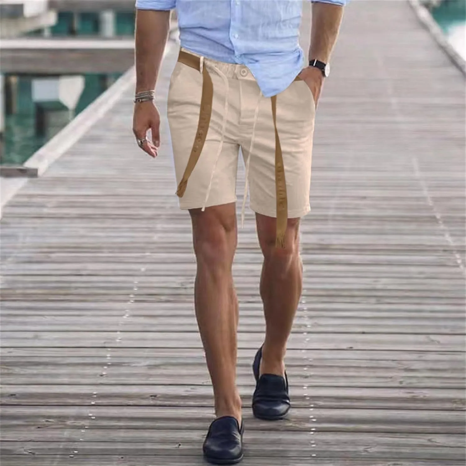 Summer Chino Shorts for Mens Fashion 2024 Solid Hipster Short Soft Casual Lace Up Short Pants with Pockets Slim Fit Shorts