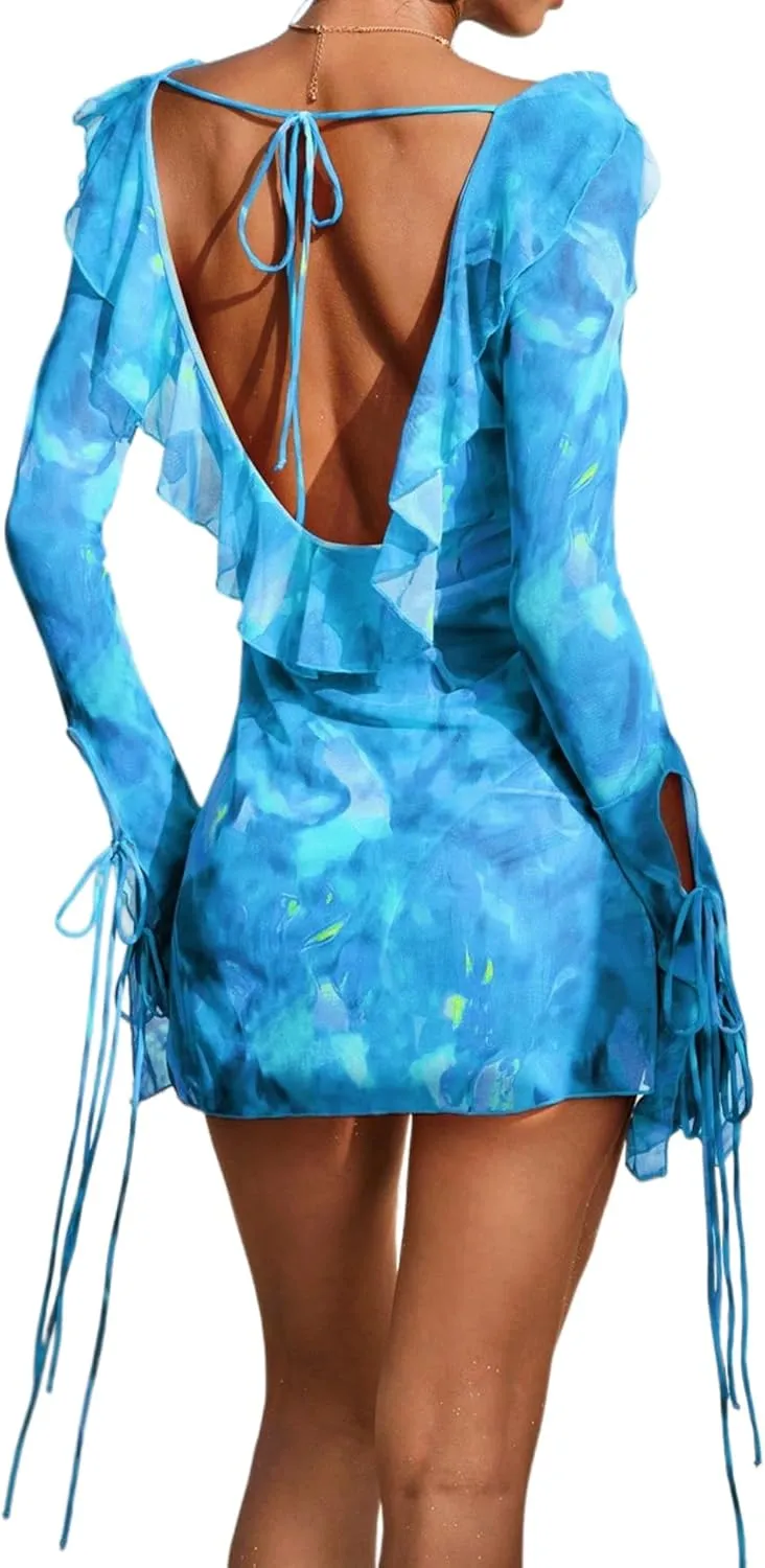 Summer Cover ups for Women Beach Vacation Sexy Mesh Sheer Pool Party Mini Swimsuit Dress Backless Bikini Swimwear