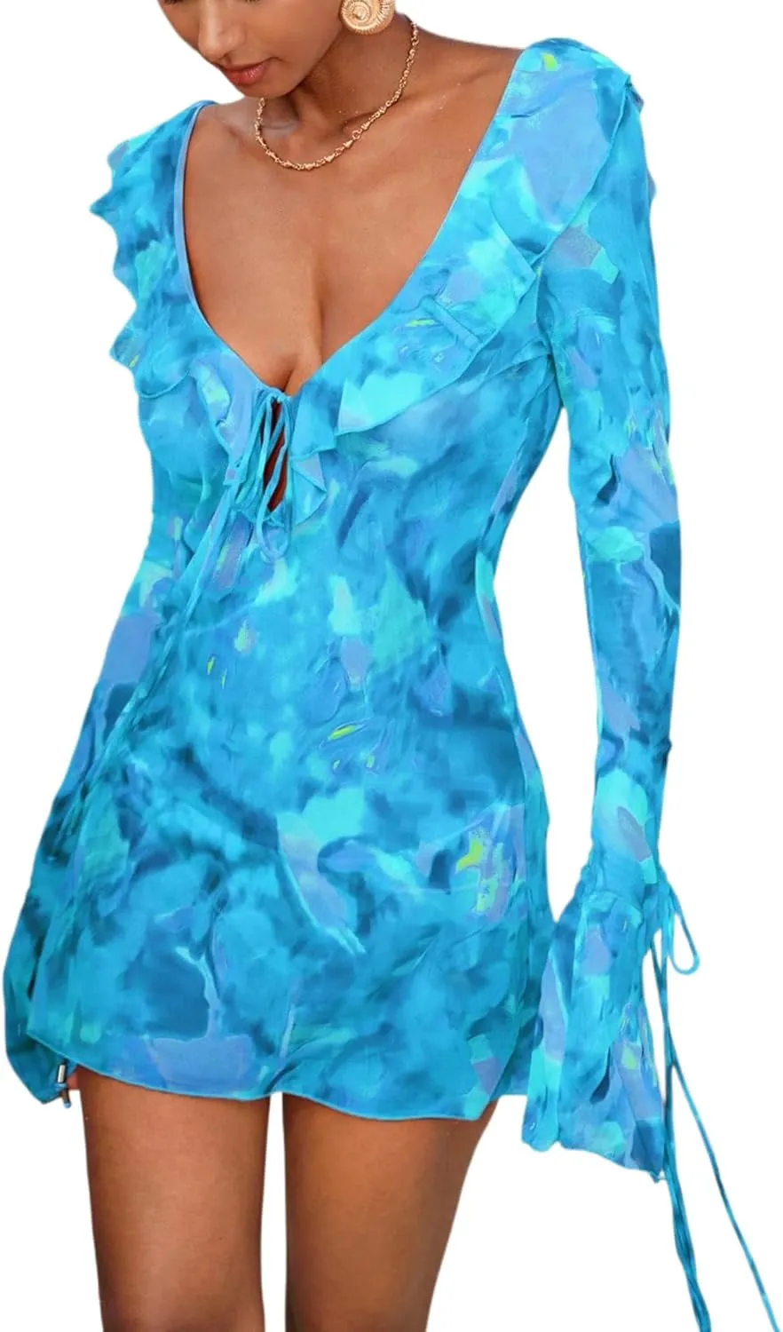 Summer Cover ups for Women Beach Vacation Sexy Mesh Sheer Pool Party Mini Swimsuit Dress Backless Bikini Swimwear