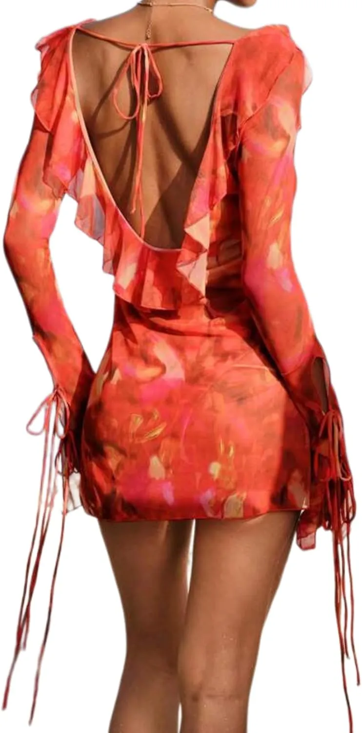 Summer Cover ups for Women Beach Vacation Sexy Mesh Sheer Pool Party Mini Swimsuit Dress Backless Bikini Swimwear