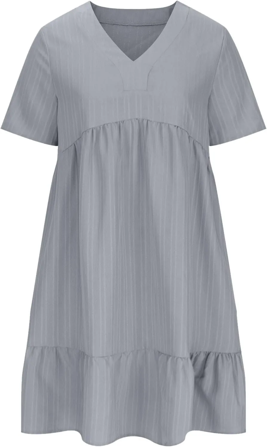 Summer Dresses for Women 2025 Vacation Short Sleeve V Neck Mini T Shirt Dress Pleated Flowy Tiered Beach Sundress
