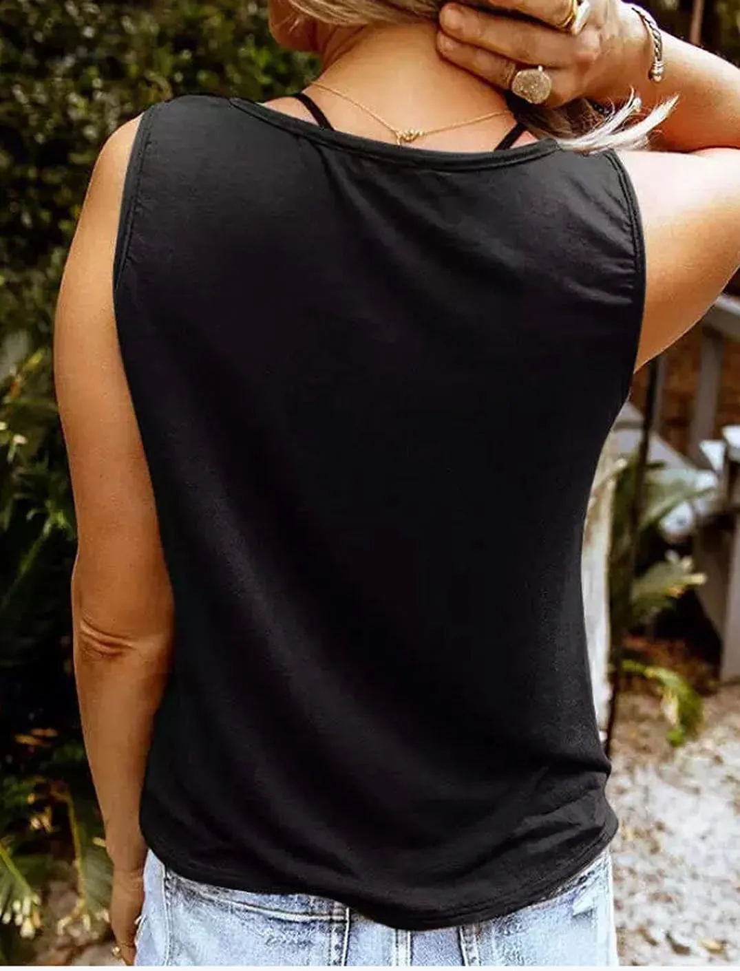 Summer Sexy V Neck Tank Tops for Women Casual Loose Fit Sleeveless T Shirts Country Music Ring Hole Basic Shirts Tanks