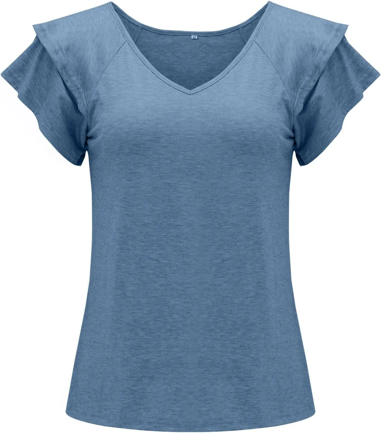 Summer T Shirts for Women V Neck Layered Ruffle Trim Short Sleeve Loose Fit Tees Baggy Lounge Outdoor Running Tops