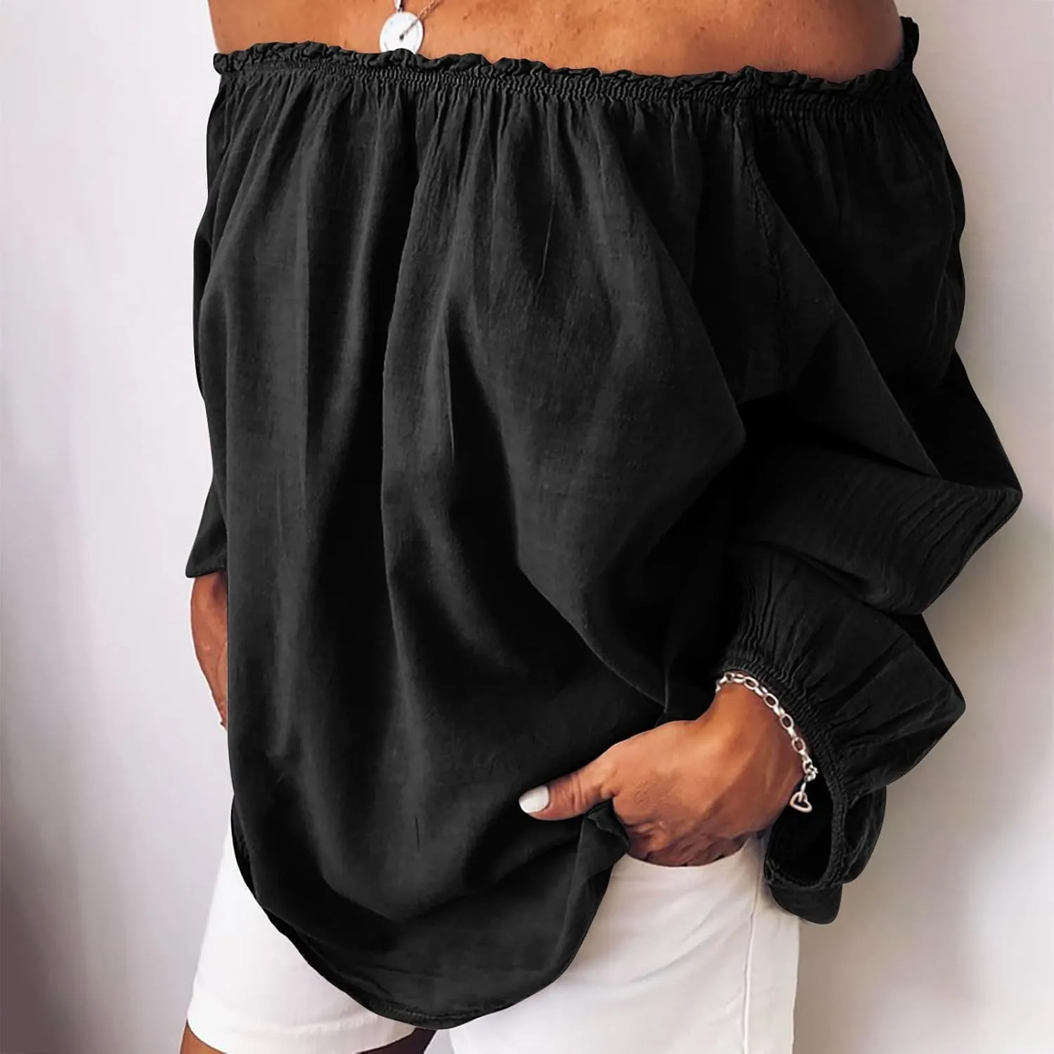 Summer Tops for Women Trendy Cotton Linen Solid Shirts Oversized Long Sleeve Shirt Casual Vacation Summer Outfit