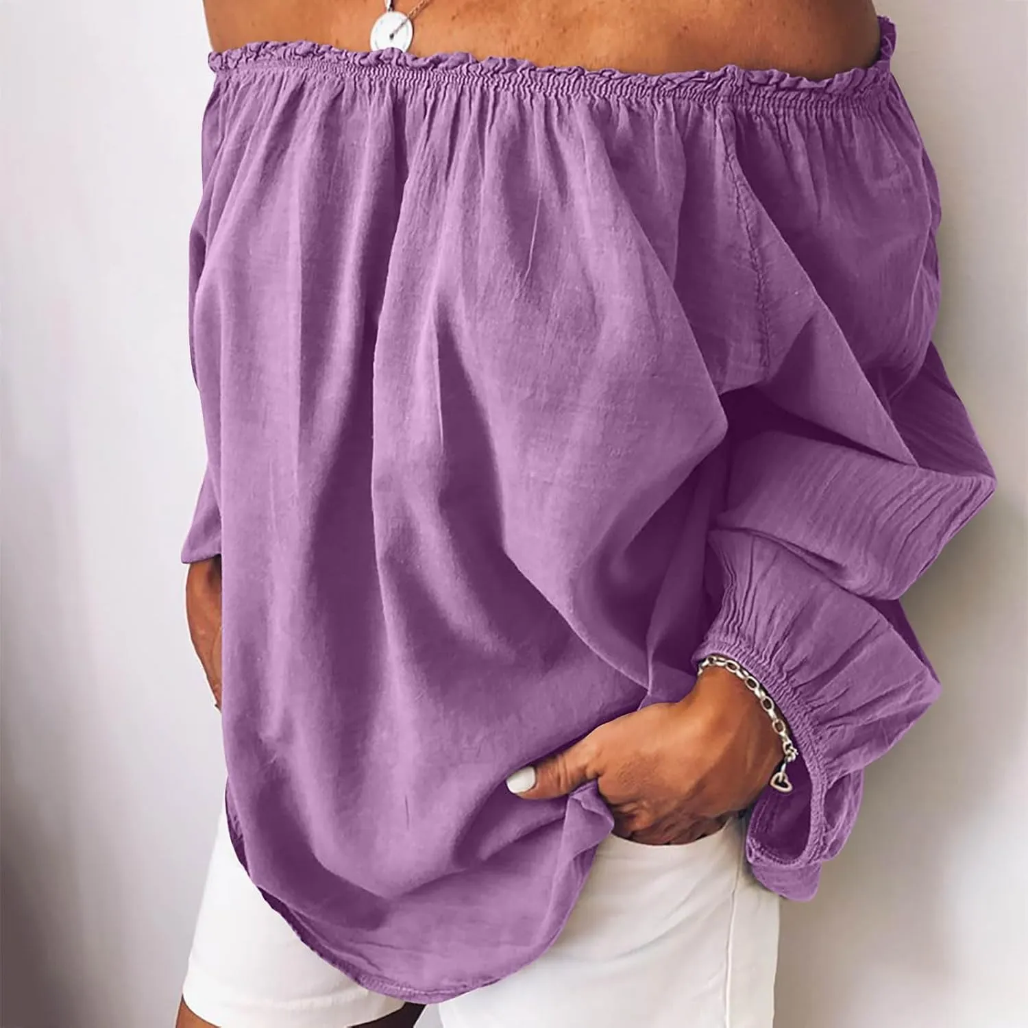 Summer Tops for Women Trendy Cotton Linen Solid Shirts Oversized Long Sleeve Shirt Casual Vacation Summer Outfit