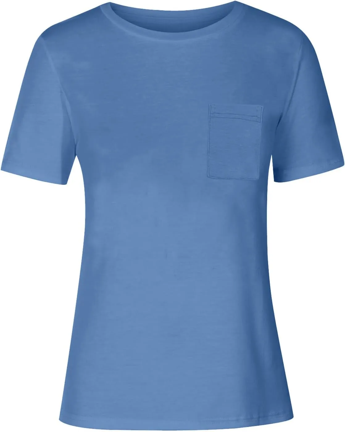 Summer Tops for Women Trendy Short Sleeve Tshirts Basic Shirts Casual Ladies Solid Crew Neck Blouses with Pockets
