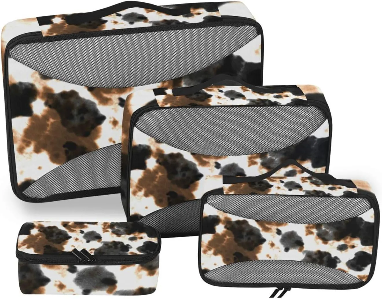 susiyo 4 Pcs Packing Cubes for Travel Brown and Black Cow Print Suitcase Storage Bag Clothing Sorting Organizers