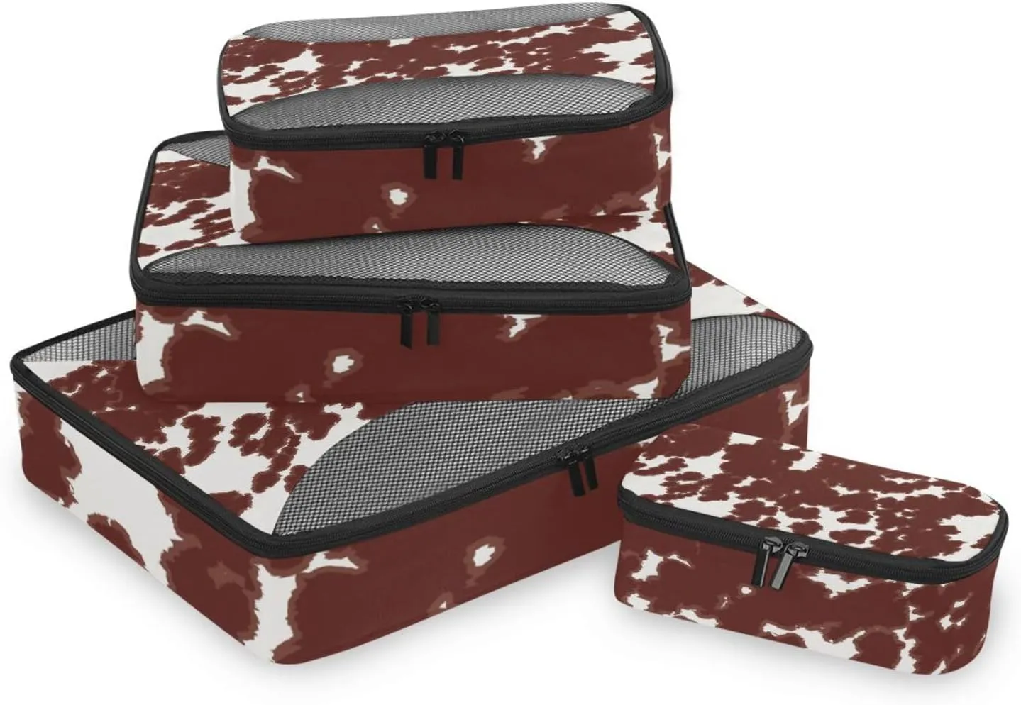 susiyo 4 Pcs Packing Cubes for Travel Cow Print Brown Spots Suitcase Storage Bag Clothing Sorting Organizers