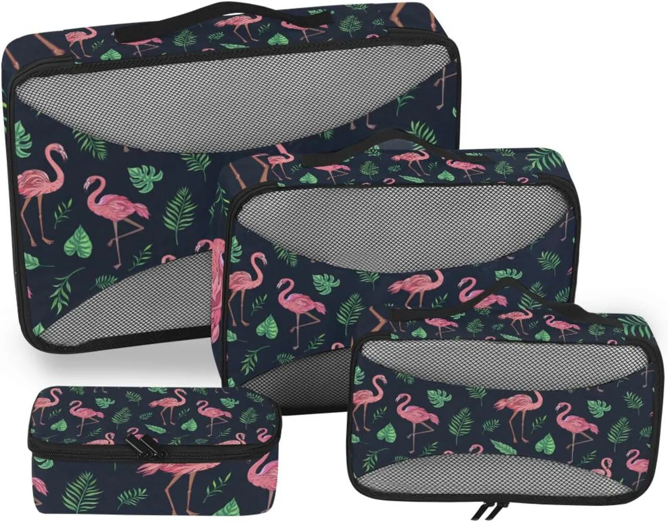 susiyo 4 Pcs Packing Cubes for Travel Flamingo and Tropical Leaves Suitcase Storage Bag Clothing Sorting Organizers