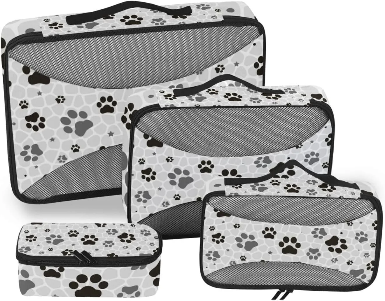 susiyo 4 Pcs Packing Cubes for Travel Gray Dog Paw Print Suitcase Storage Bag Clothing Sorting Organizers