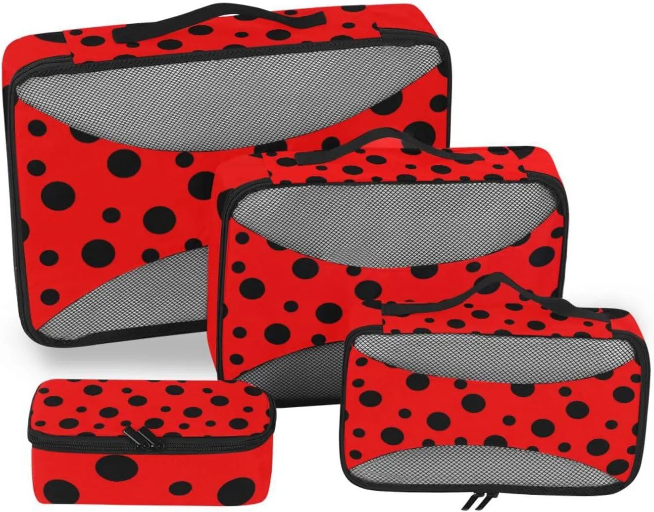 susiyo 4 Pcs Packing Cubes for Travel Ladybird Bug Polka Dot Suitcase Storage Bag Clothing Sorting Organizers