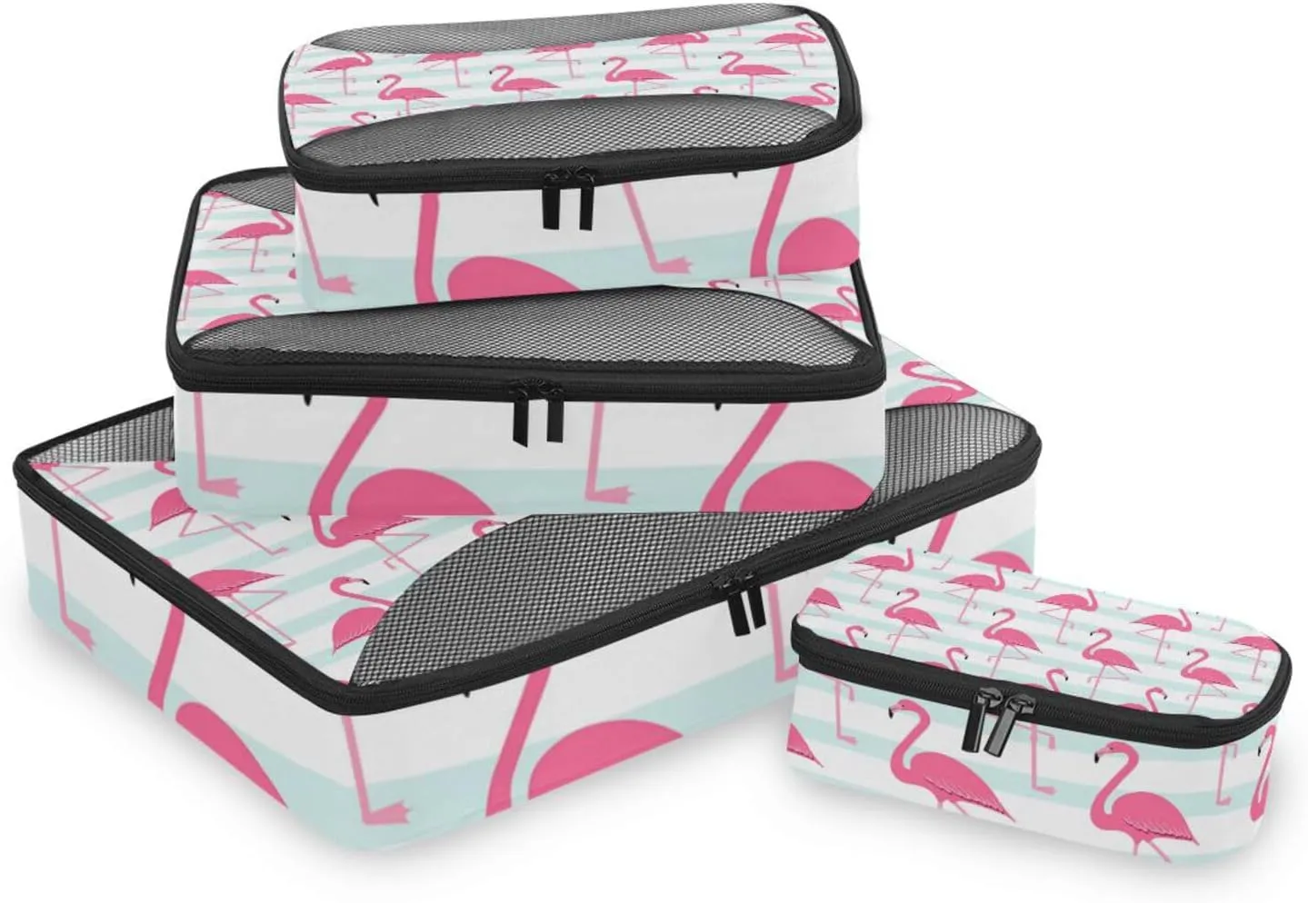 susiyo 4 Pcs Packing Cubes for Travel Pink Flamingo with Green Stripes Suitcase Storage Bag Clothing Sorting Organizers