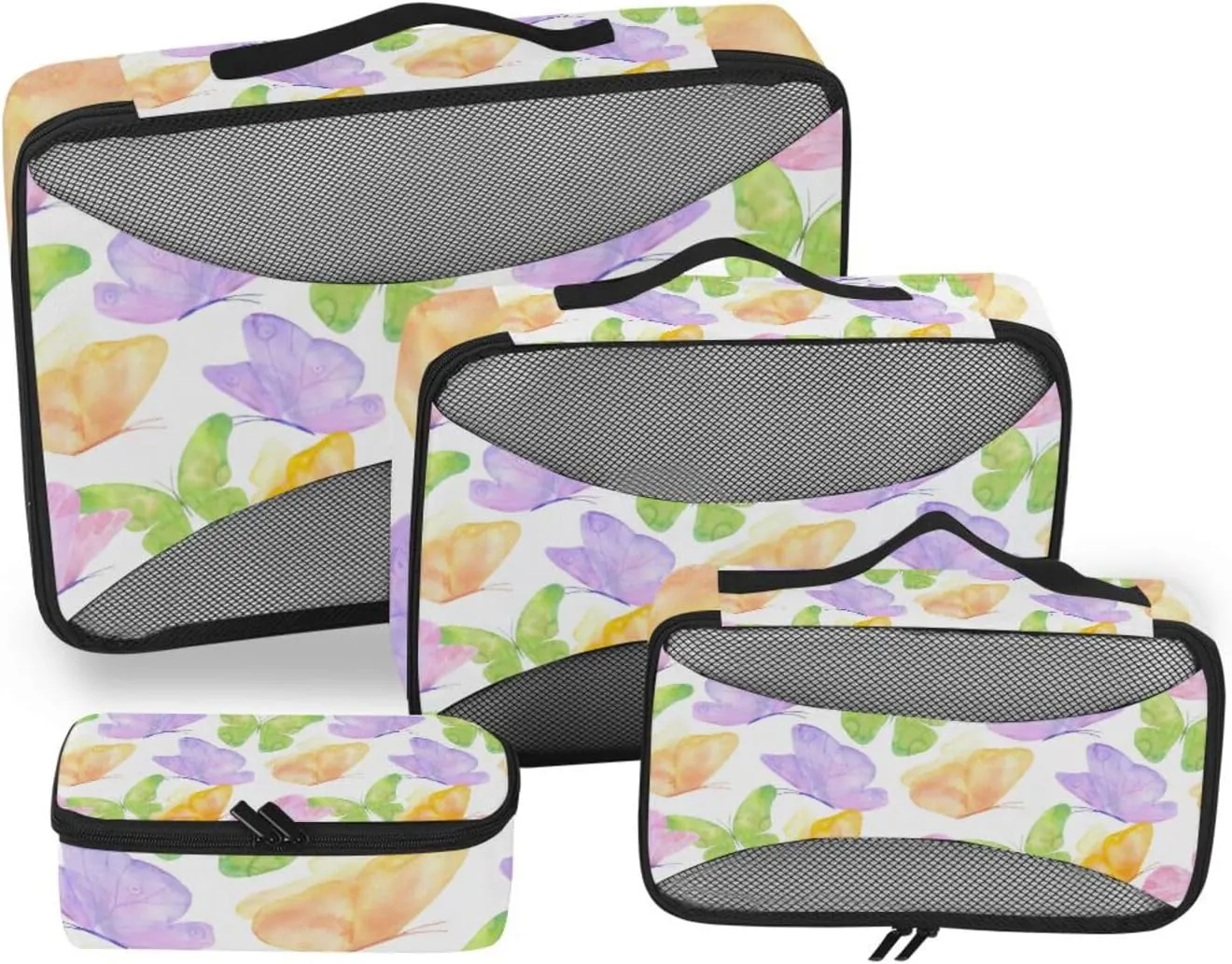 susiyo 4 Pcs Packing Cubes for Travel Purple Green and Pink Butterflies Suitcase Storage Bag Clothing Sorting Organizers