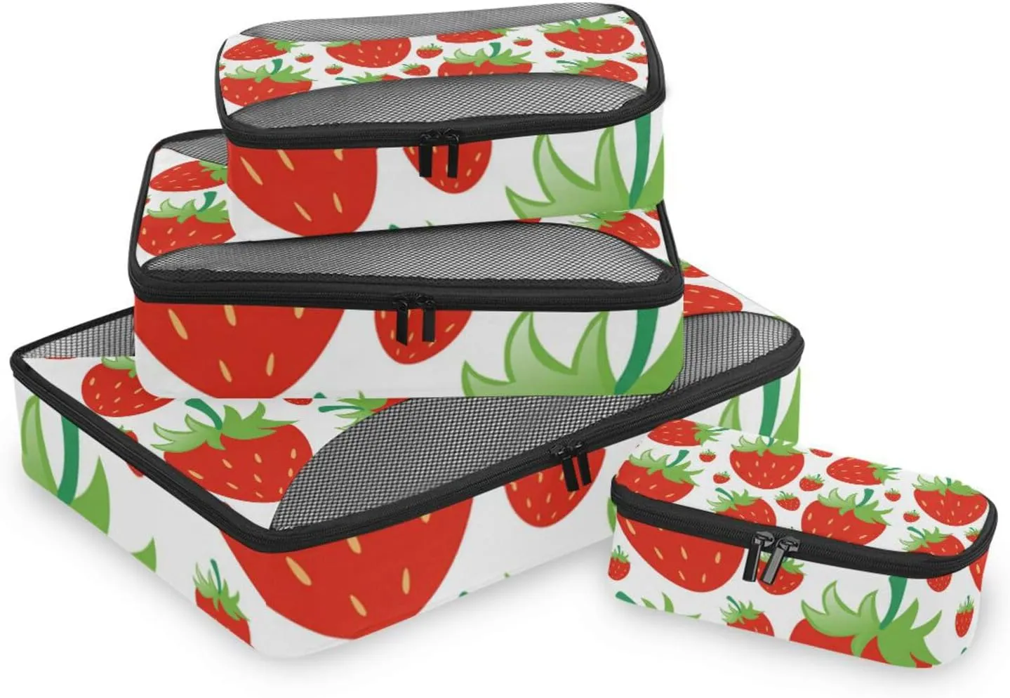 susiyo 4 Pcs Packing Cubes for Travel Seamless Red Strawberry Fruit Suitcase Storage Bag Clothing Sorting Organizers