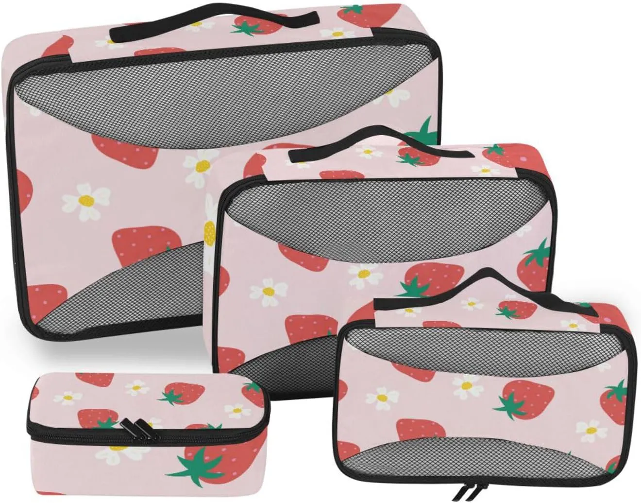 susiyo 4 Pcs Packing Cubes for Travel Strawberry Flowers Pattern Suitcase Storage Bag Clothing Sorting Organizers