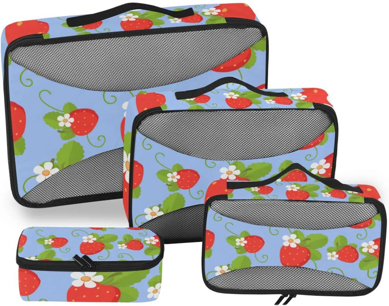 susiyo 4 Pcs Packing Cubes for Travel Strawberry Fruit and Flowers Suitcase Storage Bag Clothing Sorting Organizers