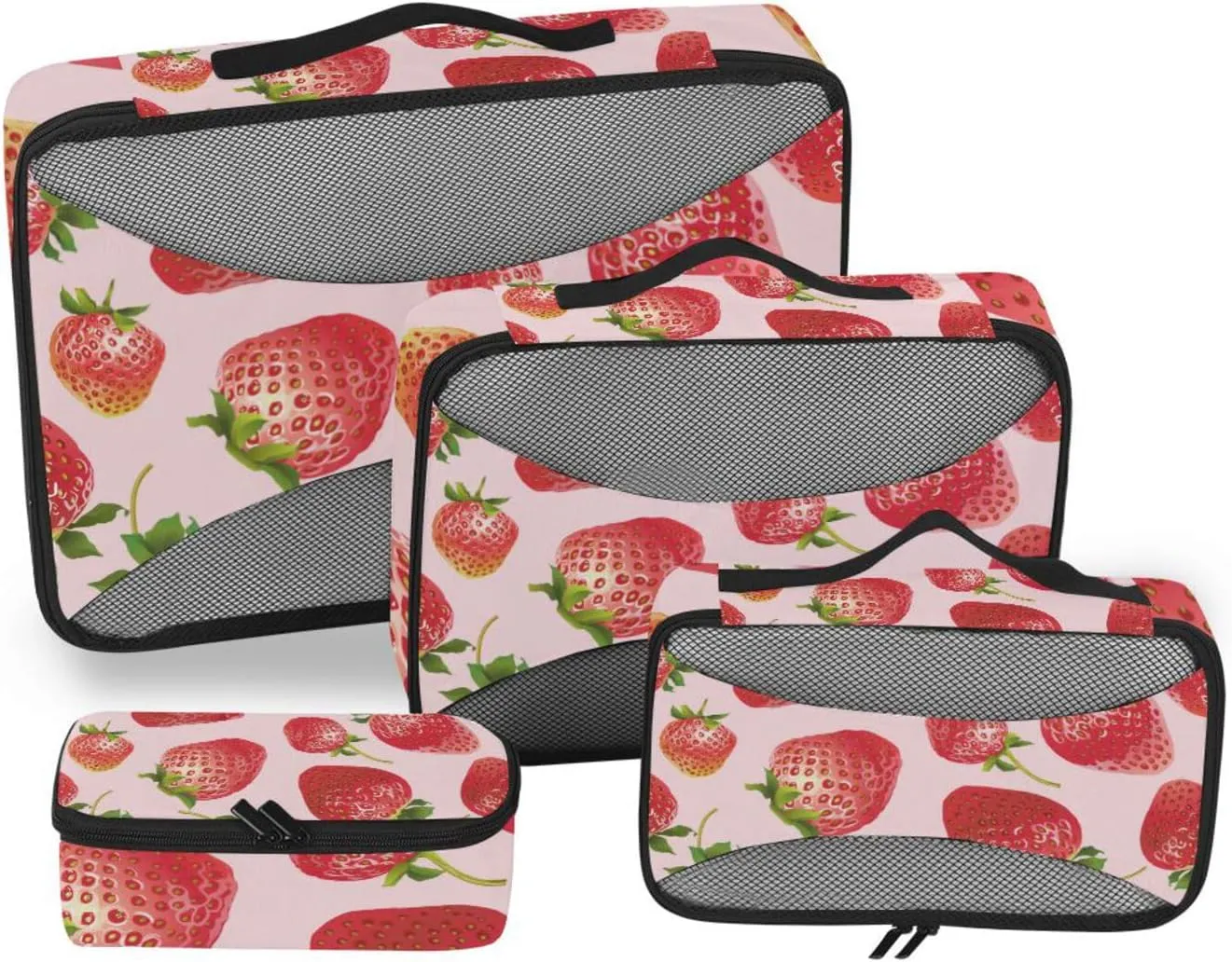 susiyo 4 Pcs Packing Cubes for Travel Strawberry Pattern Suitcase Storage Bag Clothing Sorting Organizers