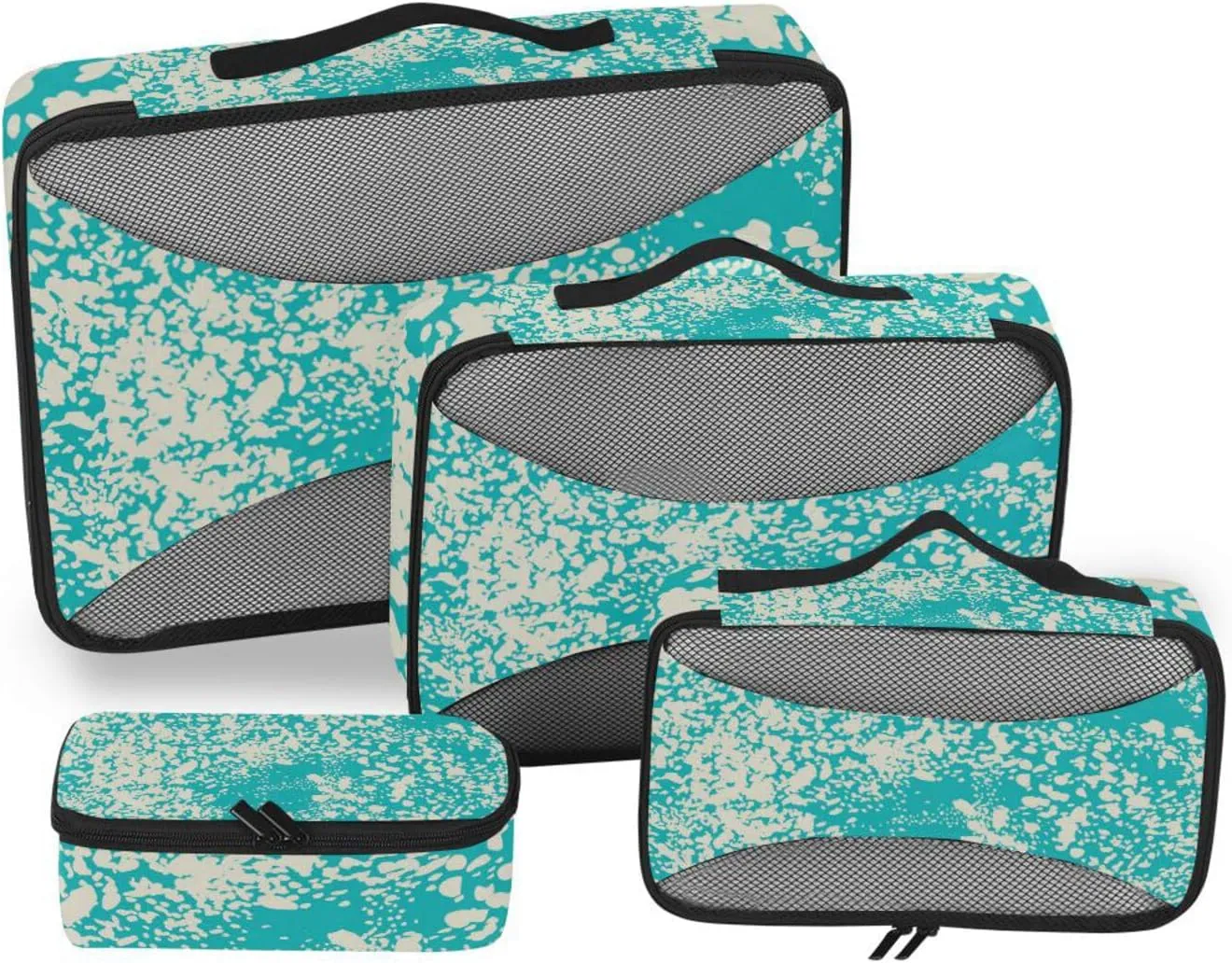 susiyo 4 Pcs Packing Cubes for Travel Teal Leopard Skin Print Suitcase Storage Bag Clothing Sorting Organizers