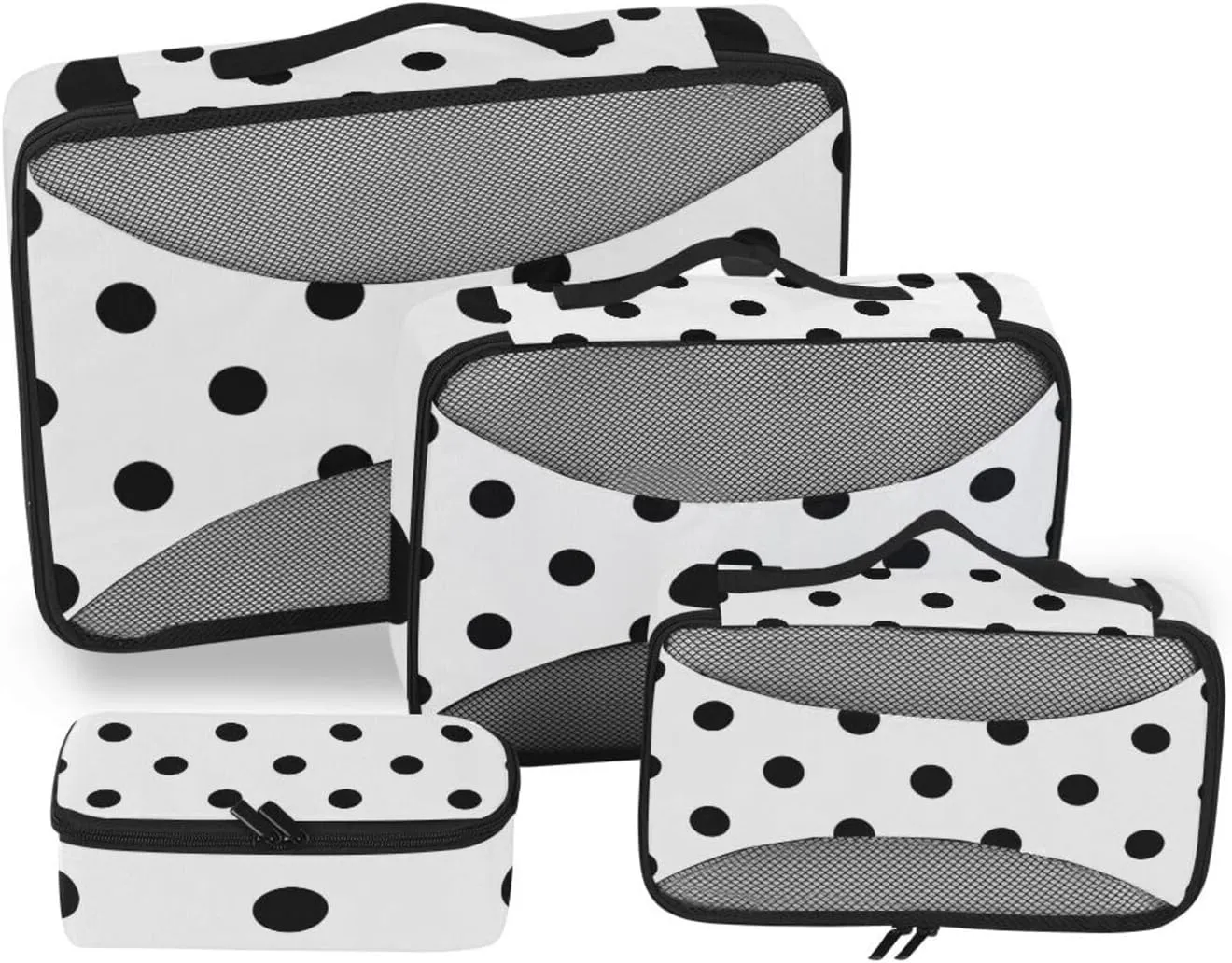 susiyo Set of 4 Packing Cubes for Travel Black and White Polka Dot Suitcase Storage Bag Clothing Sorting Organizers